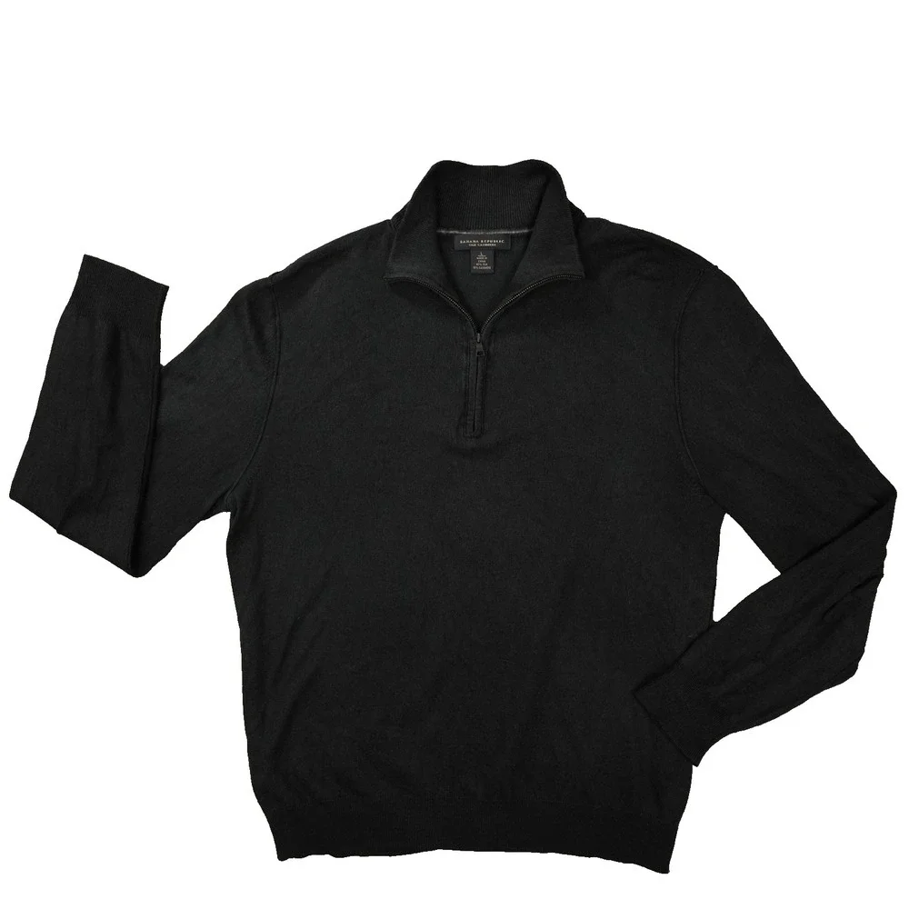 Banana Republic Silk Cashmere Quarter Zip Sweater Men's Large Black Quiet Luxury